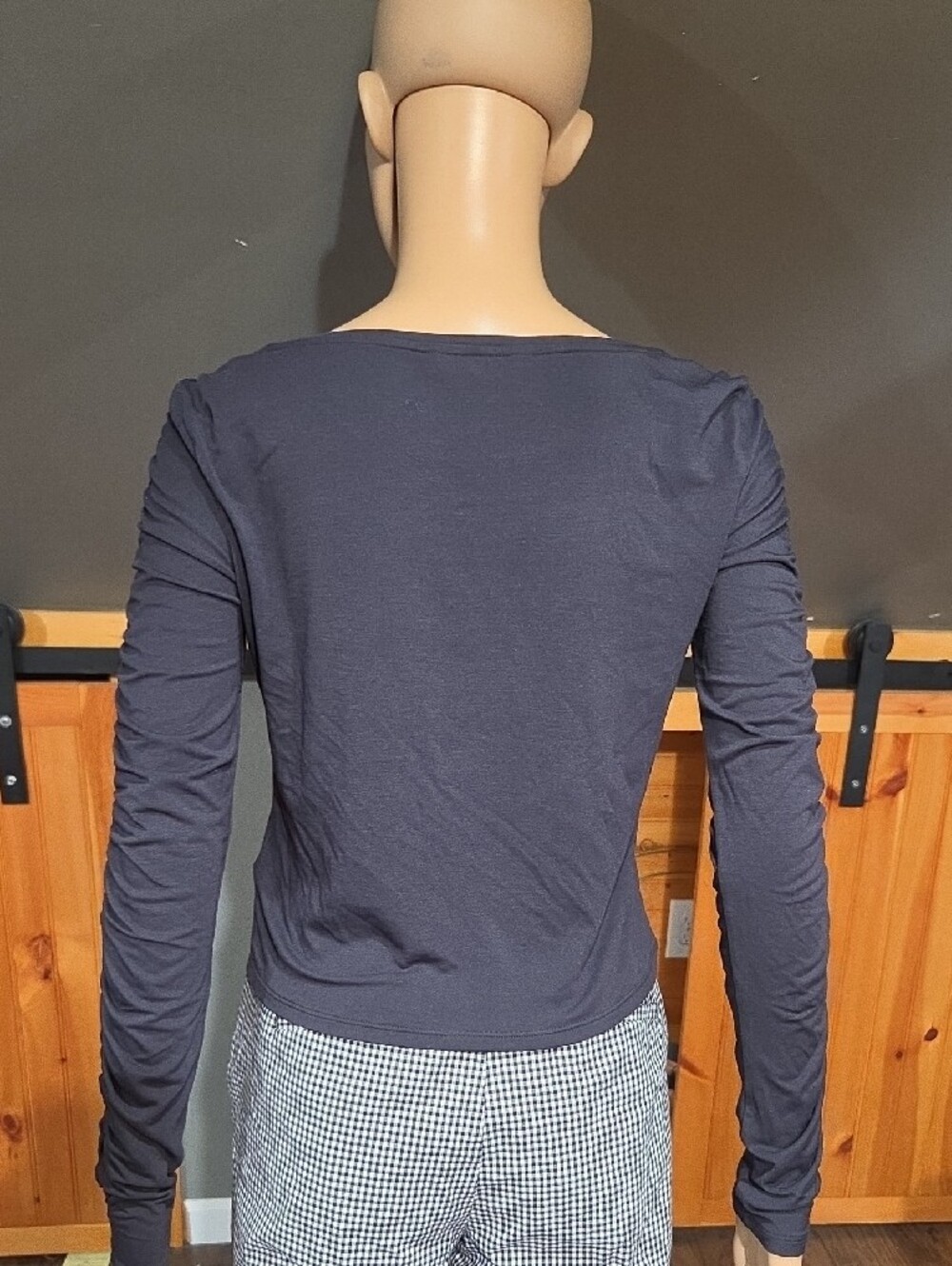& Other Stories Black Long-Sleeve Ruched Sleeve Top - Picture 2 of 7